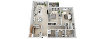 A diagram of a small apartment layout with labeled rooms.