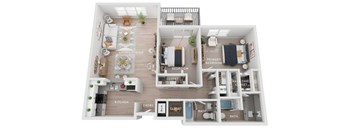 A diagram of a house layout with labeled rooms such as living dining, kitchen, and bathrooms.