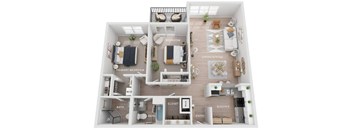 A top-down view of a small apartment layout with labeled rooms.