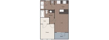 A floor plan of a house with labeled rooms such as "Dream" and "Relax".
