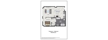 A floor plan of a one bedroom apartment with a bathroom.