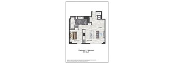 A floor plan of a one bedroom apartment with a bathroom.