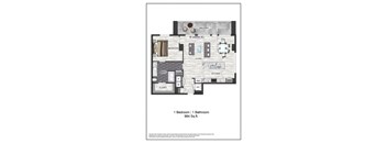 A floor plan of a one bedroom apartment with a bathroom.