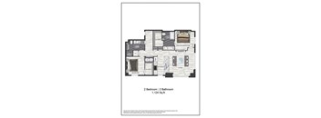 A floor plan of a 2 bedroom 2 bathroom apartment.