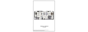 A drawing of a 2 bedroom and 2 bathroom apartment.