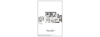 A black and white image of a floor plan for Option A, a 2 Bedroom 2 Bathroom apartment.