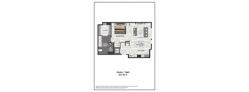 A floor plan of a Studio 1 Bath apartment.