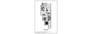 A floor plan of a 2 bedroom, 1 bathroom apartment is shown.