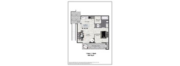 A floor plan of a one bedroom apartment.