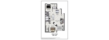 A 2 Bedroom, 2 Bathroom apartment is 1000 Sq.ft.