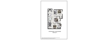 A floor plan of a 1059 square foot home with two bedrooms and two bathrooms.