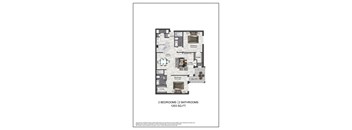 A floor plan of a 1203 square foot home with two bedrooms and two bathrooms.