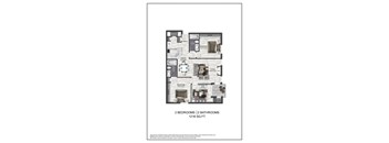 A floor plan of a 1216 square foot home with two bedrooms and two bathrooms.