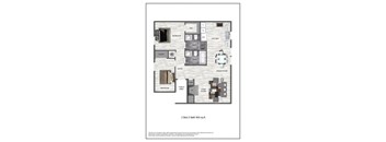 A floor plan of a 2 Bed 2 Bath 900 sq ft house.