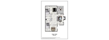 A floor plan of a 2 bedroom, 2 bathroom apartment.