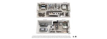 A floor plan of a two-bedroom apartment with a garage.