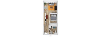 A top-down view of a small apartment layout with labeled room B4.1.