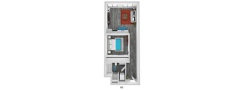 A top-down view of a small apartment layout.