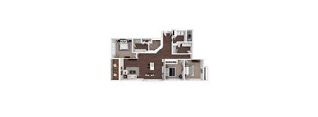 A floor plan of a two-story residential building with a kitchen, living room, and bedrooms.