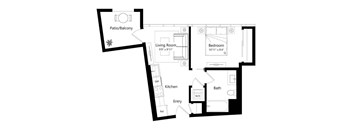 A black and white image of a house floor plan with a patio and balcony.