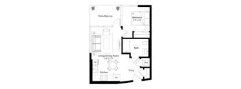 A black and white image of a floor plan for a home.