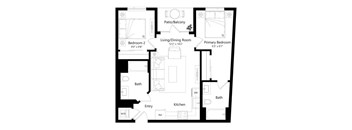 A black and white image of a floor plan for a house.