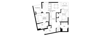 A black and white image of a house floor plan.