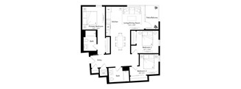 A black and white image of a floor plan for a home.