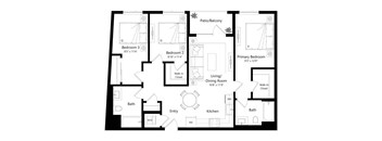 A black and white image of a floor plan for a house with labeled rooms.