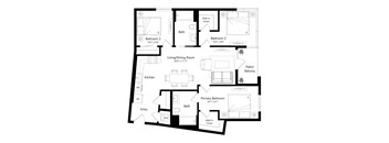 A black and white image of a house floor plan.