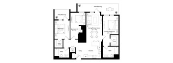 A black and white floor plan of a house with labeled rooms.
