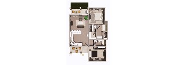 A floor plan of a house with a living room, kitchen, dining room, and bedrooms.