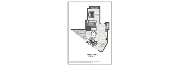 A floor plan of a one bedroom apartment with a bath.