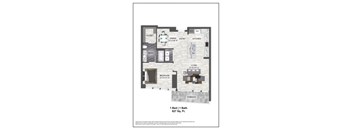 A floor plan of a one bedroom apartment with a bath.