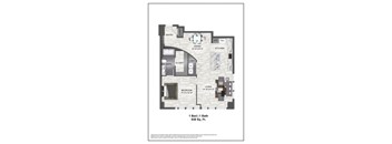 A floor plan of a one bedroom apartment with a bath and living area.