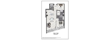 A floor plan of a one bedroom apartment with a bath.