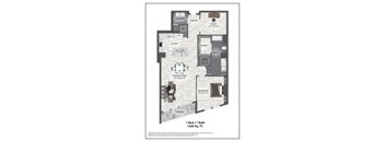 A floor plan of a one bedroom apartment with a bath.