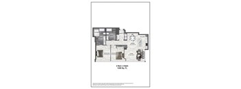 A floor plan of a 2 bedroom apartment with 2 bathrooms.