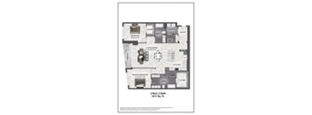 A floor plan of a 2 bedroom 2 bath apartment.