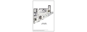 A floor plan of a two bedroom, two bath apartment.