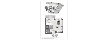 A diagram of a two-story house plan with labeled rooms.