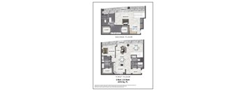 A floor plan of a two bedroom apartment with a living room and a bathroom.