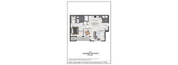 A floor plan for a 1 bedroom 1 bathroom apartment.