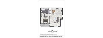 A floor plan of a one bedroom apartment with a bathroom and living room.