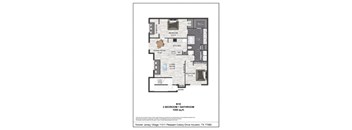 A floor plan for a 2 bedroom 1 bathroom apartment.