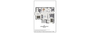 A floor plan for a 2 bedroom, 2 bathroom apartment.