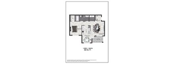 A floor plan of a 1 bedroom 1 bathroom apartment sized at 660 square feet.