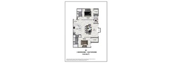 A floor plan of a home with 2 bedrooms and 2 bathrooms.