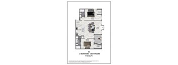 A floor plan of a home with 2 bedrooms and 2 bathrooms.