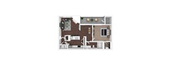 A 3D rendered image of a house layout.